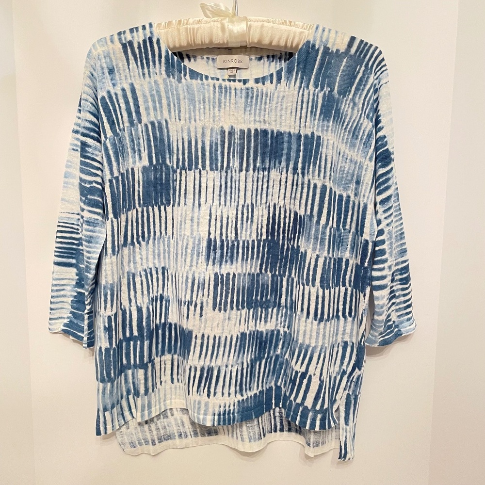 Kinross Linen Blue White Sweater Tee NWT XS Boat Neck Sweater